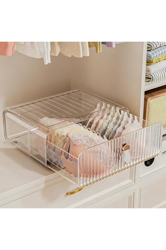 Underwear Drawer Organizer - Stackable Bra Organizer for Closet, 1 Cell Clear Acrylic Bra Storage Box, Closet Organizers and Storage for Lingerie, Undergarment, Baby Clothes, Scarf