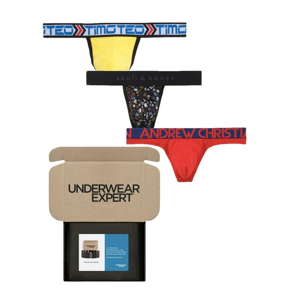 Underwear Expert Men's Thongs Curated Mystery Box, 3 Pairs