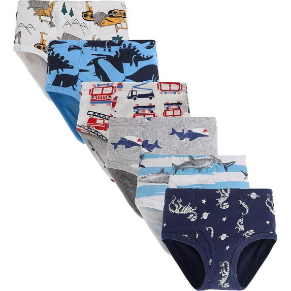 Underwear For Little Boys Dinosaur Shark Briefs Truck Space Toddler Kids Underpants (Pack of 6) Size 3T
