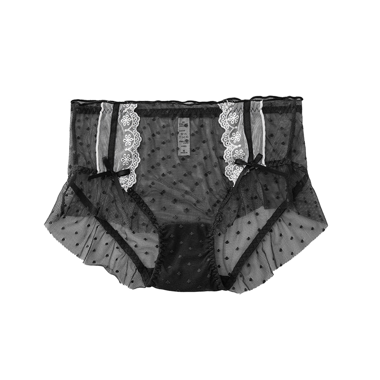 Underwear For Women Lace Peplum Jacquard Mesh Black High Waist
