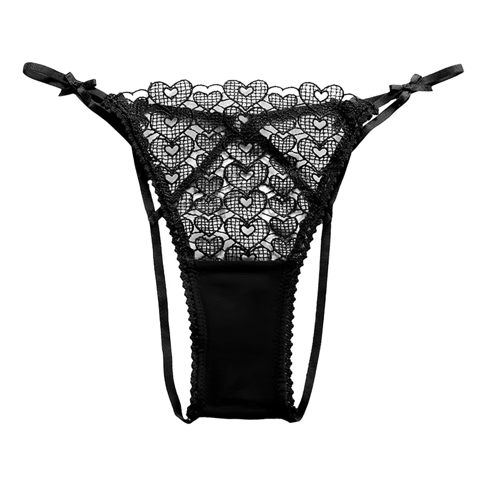 Underwear For Women Plus Size Lace With Bow Thin Strap Hollow Out ...