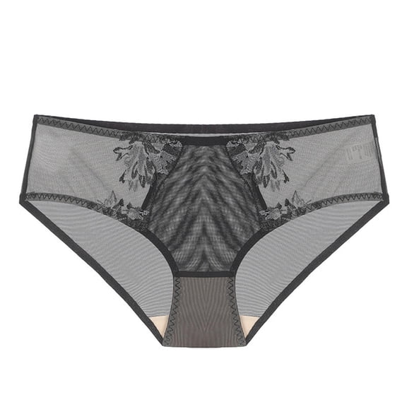 Underwear French Thin Mesh Lace Panties Womens Sheer Low Waist Bikini Underpants Women's Underwear Pack Black S