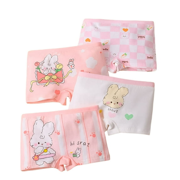 Underwear for Girls 4 Pack Toddler Kids Girls Boxer Briefs Rabbit Print Soft Breathable Elastic Waist Underwear Toddler Underwear Pink 8 Years-10 Years