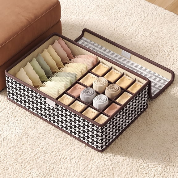 Underwear Organizer Drawer 3-in-1 Foldable Linen Storage Box for Bras Panties Socks Large Capacity Closet Bins with Handles Home Bedroom