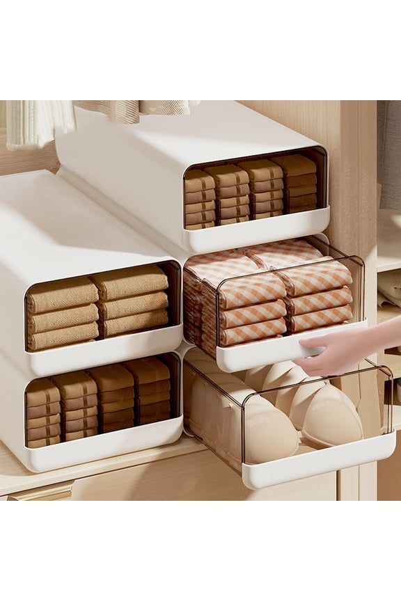 Underwear Organizer Drawer, Plastic Sock Underwear Storage Drawer, Stackable Closet Organizers and Storage Box for Bras, Socks, Scarves, Ties, Belt