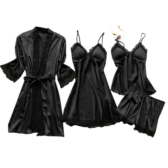 Underwear Sleepwear Women Lace Robe Dress Set Pajamas Nightdress Silk