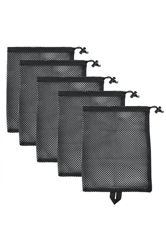 5 Pieces Black Mesh Storage Bag, Shopping Bag, Screen Bag with Movable Hole, Various Specifications, Reusable