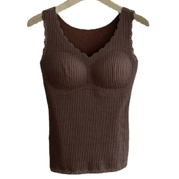 Underwear Thermal Vest Sleeveless Top Warm Tank Winter Women Slim body with chest cushion -coffee