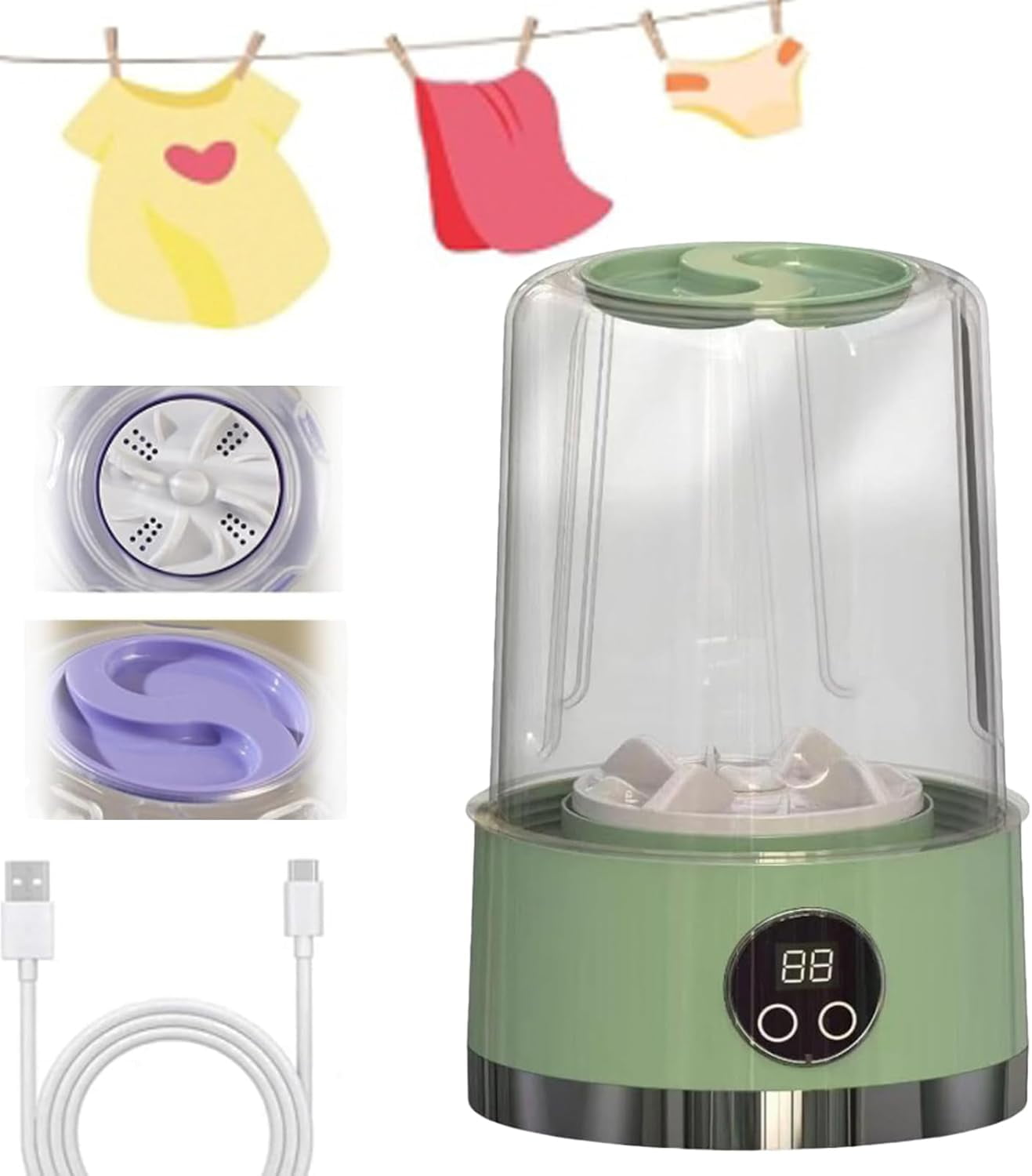 Underwear Washer, 2025 Upgraded Mini Washing Machine, Wireless Portable Laundry Cup, Portable Washing Cup, Underwear Washer, Smart Laundry Cups For Bra Socks & Baby Clothes