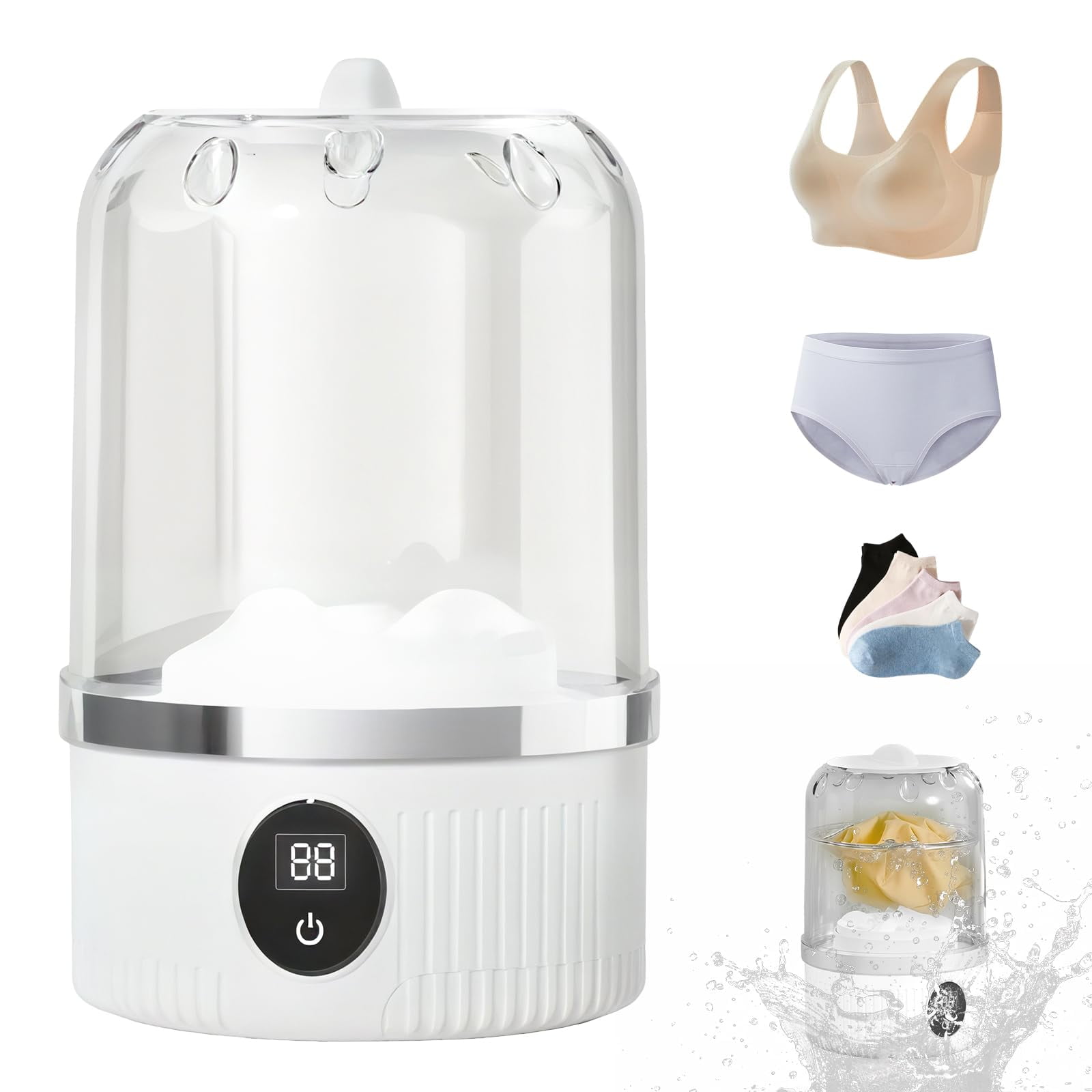 Underwear Washer,Portable Mini Washing Machine,Rechargeable Cordless Washing-Machine,Laundry Cup (white)