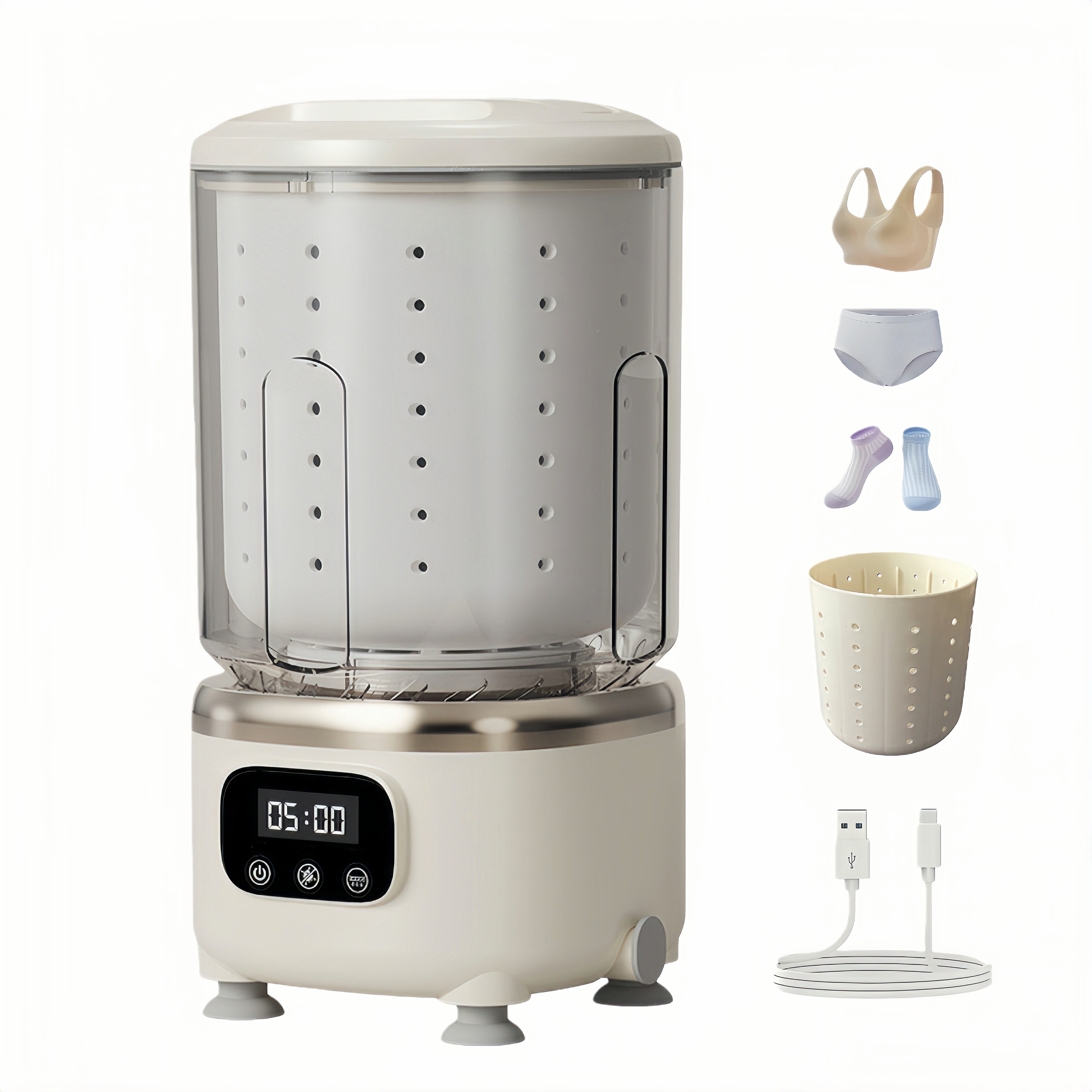 KYFIU Portable Mini Washing Machine, Underwear Washing Machine for Bra, Underwear, Socks, Rechargeable Washing Machine & Dryer Sets for Apartment, Dorm, Hotel, RV, Travel & Camping, Beige