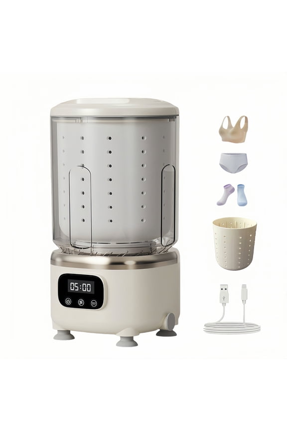 Portable Mini Washing Machine, Underwear Washing Machine for Bra, Underwear, Socks, Rechargeable Washing Machine & Dryer Sets for Apartment, Dorm, Hotel, RV, Travel & Camping, Beige