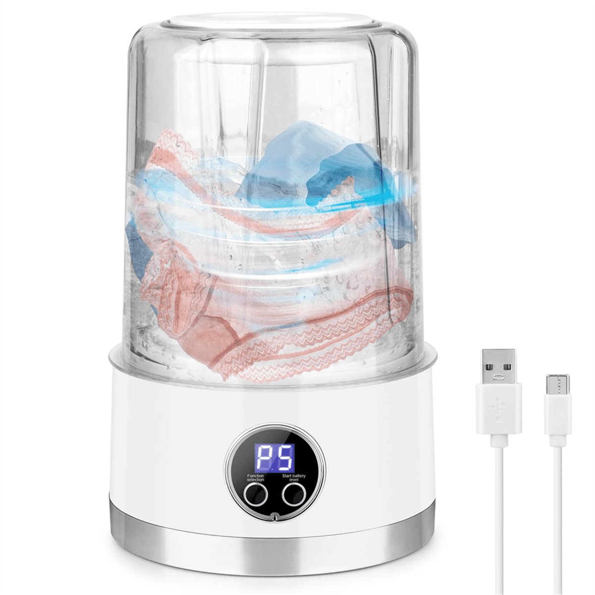 Underwear Washing Machine Rechargeable Washing Machine 3000 MAh Compact Deep Cleaning Underwear Suitable for Apartments,1set * small washing machine portable,White