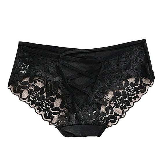 Underwear Women Briefs Women's Solid Color Lace Cotton Crotch Interest Low Waist Thong Underwear Ladies Underwear Black S