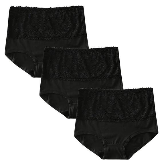 Underwear for Women Cotton New 3 PCS Womens Underwear High Waisted Lace Plus Size Briefs Summer Casual Seamless Breathable Panties New Black 5XL