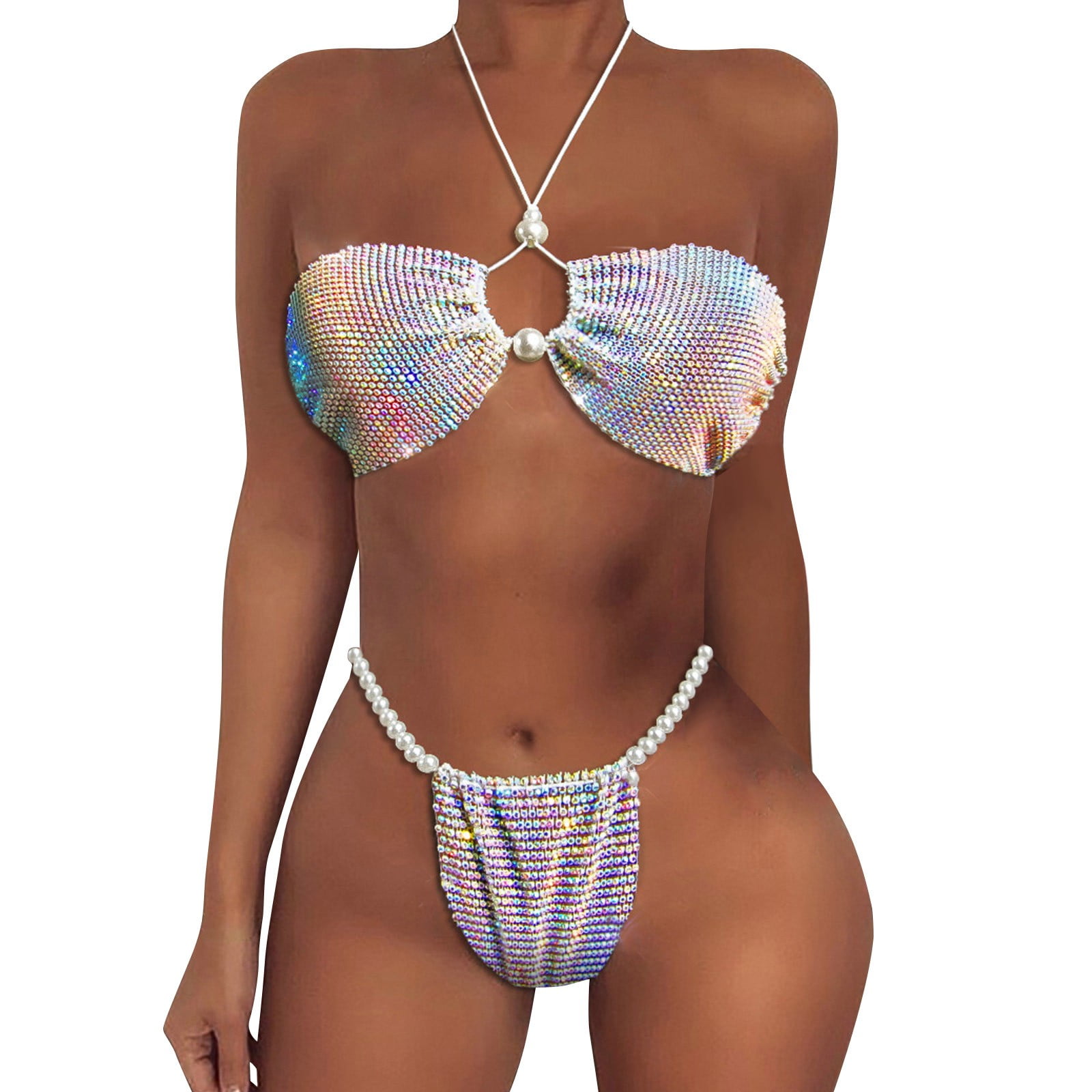 Women's Bikini Honeymoon Bra Set Sequins Lingerie Shiny Underwear Two-piece