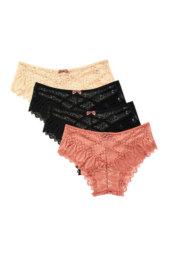 Underwear for Women High-Waisted Underwear for Women Lace Floral Bikini Seamless Panties Plus Size Ladies Cute Briefs Thongs 4-Pack Cute Underwear for Women Orange M