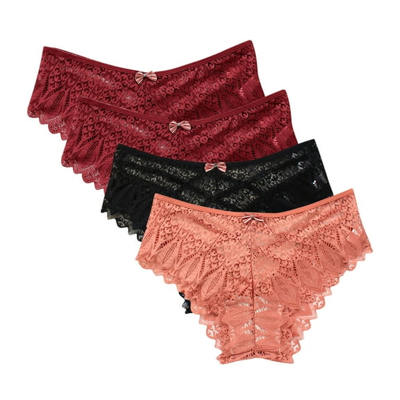 Underwear Women Pack Cotton 4pc Panties for Women Lace Thong Lace Breathable Underwear Scallop Thongs Ladies Plus Size Underpant Briefs Cotton Underwear for Women High Waist Orange S