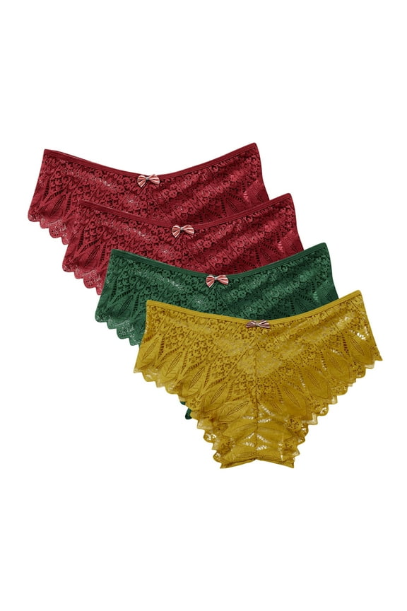 Underwear Women Pack Seamless 4 Pack Seamless Underwear for Women Lace Thong Cheeky Panties Breathable Briefs Stretch High Cut Plus Size Ladies Bikini Thongs Yellow 3XL