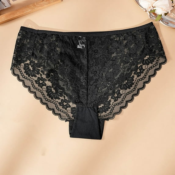 Underwear Women Pack Women's Large Size High Waist Breathable Thin Thong Lace Breathable Seamless Underwear Black XL