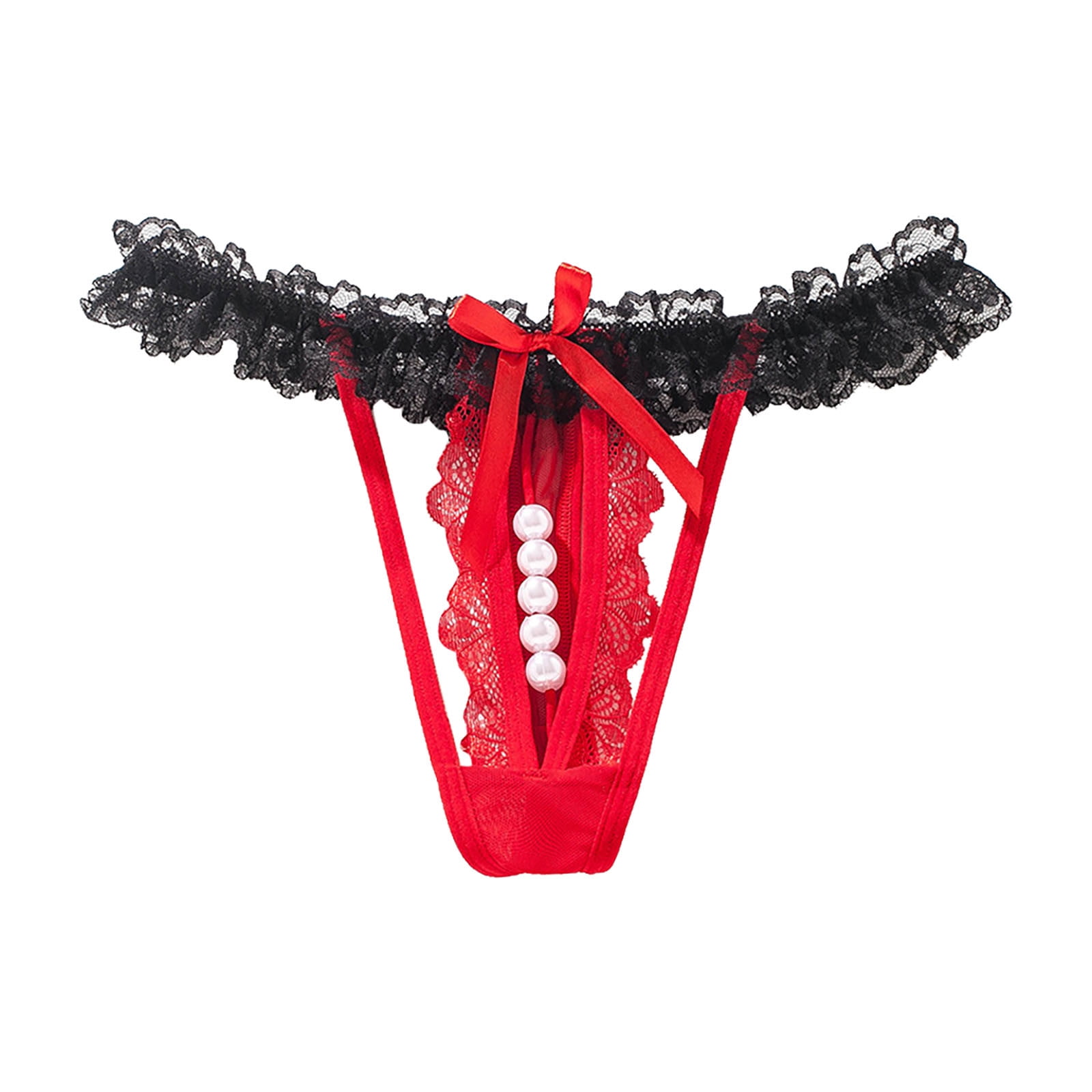 Underwear Women Sheer Lace Thong Low Waist Pearl Panties Underwear