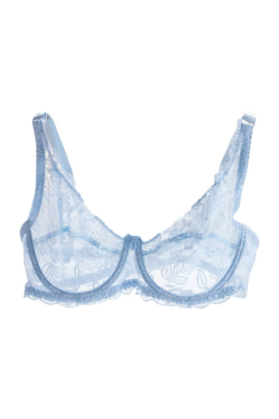 Underwear Women V Neck Adjusted Straps Underwire Floral Lace Bra Lace Bra Light Blue 38/85B