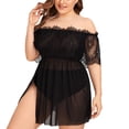 thumbnail image 1 of Underwear for Women Fashion Plus Size Lace Sheer Mesh Off-Shoulder Nightdress 1Xl-4Xl Underwear, 1 of 9