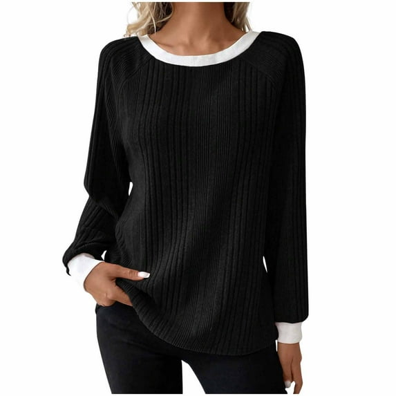 Underwear for Women Long Johns with Fleece Lined Base Layer Women's Fashionable Casual Solid Color Round Neck Long Sleeved Base Shirt Top,Black,XL