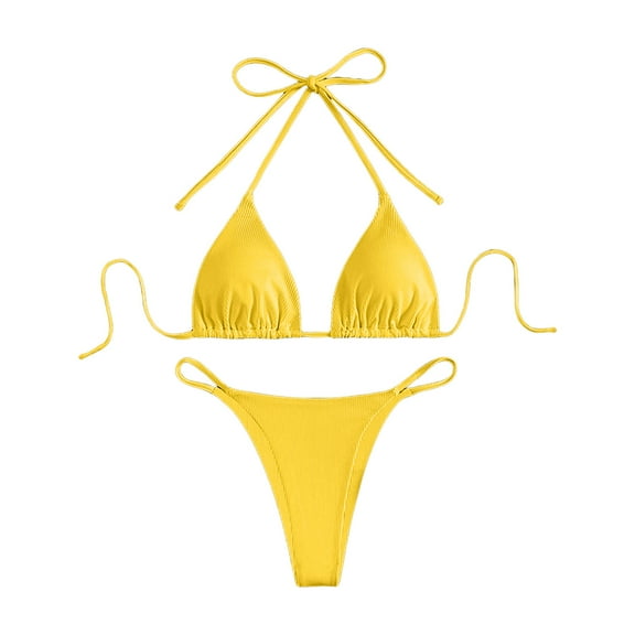 Underwear for Women Set Swim Suit Cover Up Ribbed Sets for Women 2 Piece Yellow , Sizes XS-XL