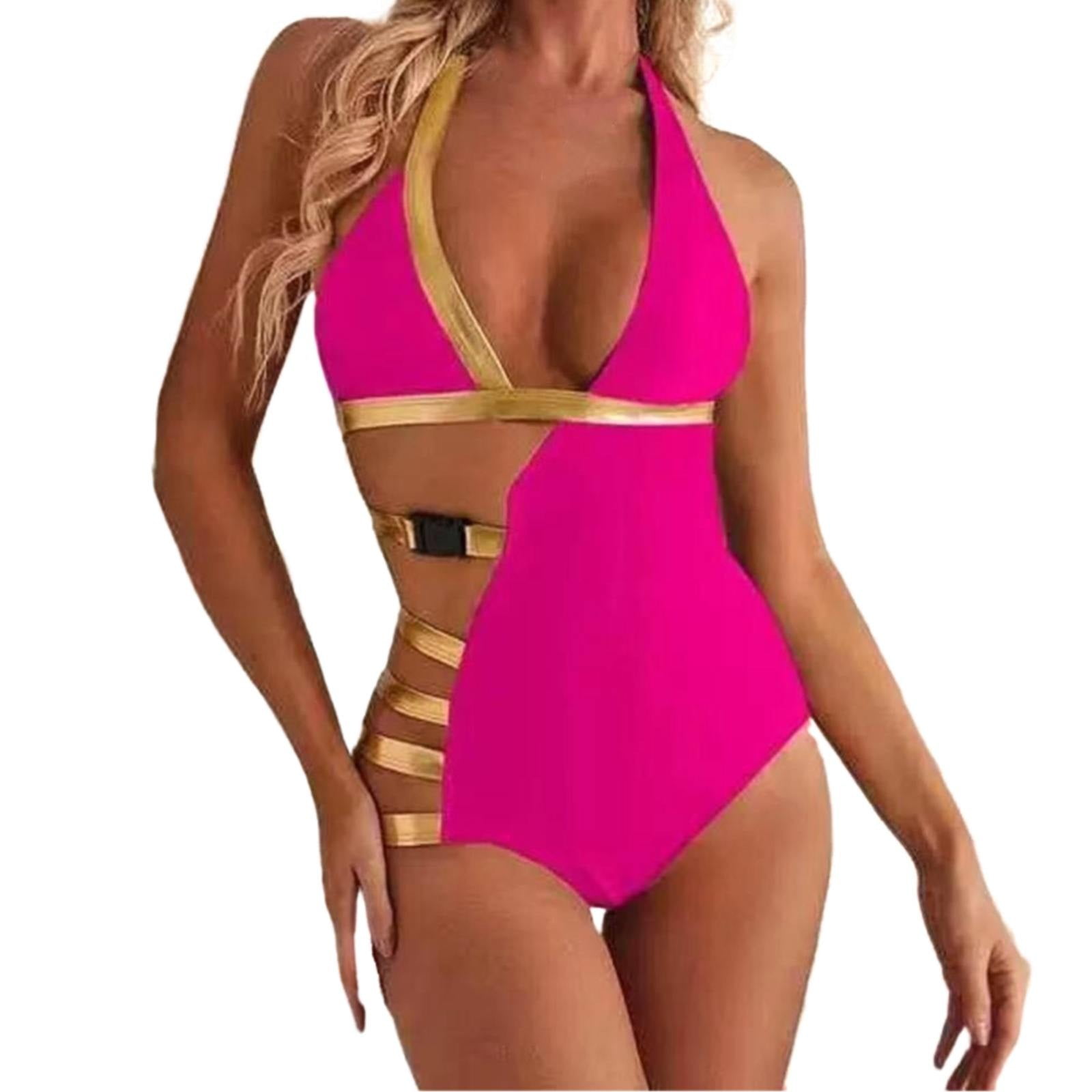 Underwire Bikini Top Plus Size A Set of Swimwear Summer Fashion Solid Color  Hanging Neck Swimsuit Set Plus Size Bikini Tops for Large Bust