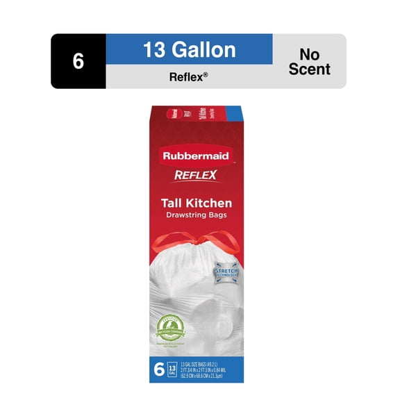 Rubbermaid Reflex Unscented 13g Drawstring Trash/Garbage bags 6ct