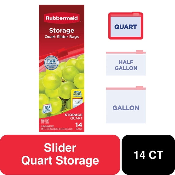 Rubbermaid Food Storage Slider Flex Gusset Quart Bags 14ct