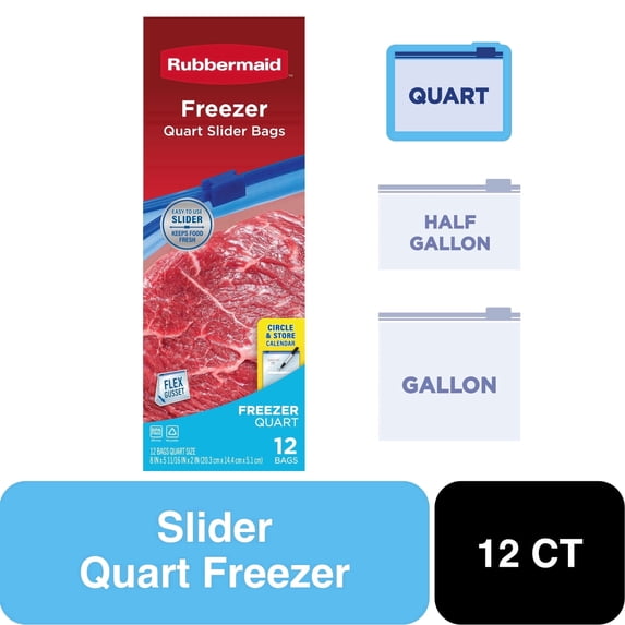 Rubbermaid Freezer Slider Flex Gusset Slide Zipper Quart Freezer Bags, 12 Count