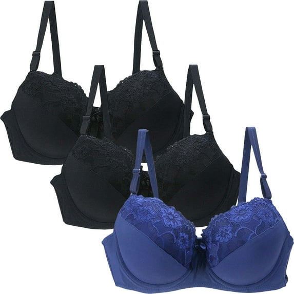 Underwire Bra for Women Push Up Lace Bra Set 3 Pack Padded Support Bralette Adjustable Straps Lingerie Everyday Bras