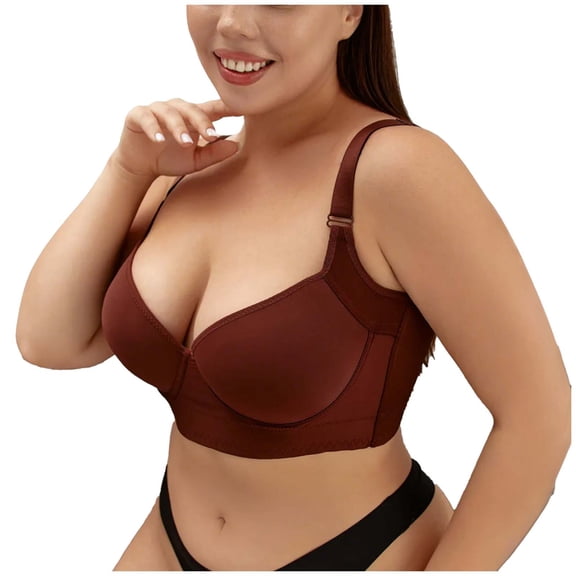 Underwire Bras For Women Deep V Wide Strap Push Up Anti Sagging Bralettes Plus Size Comfortable Breathable Bralettes (42, Coffee)