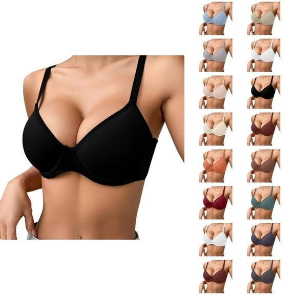 Underwire Bras for Women – Seamless Cotton Push Up Bra with Full Support, Side Support Adjustable Bra with Lace Back, Comfortable Everyday Bra for Women with 3 Hooks