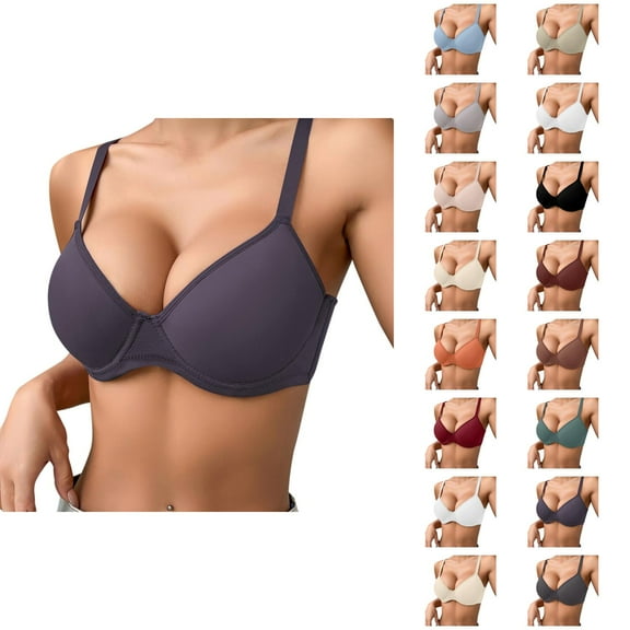 Underwire Bras for Women – Seamless Cotton Push Up Bra with Full Support, Side Support Adjustable Bra with Lace Back, Comfortable Everyday Bra for Women with 3 Hooks