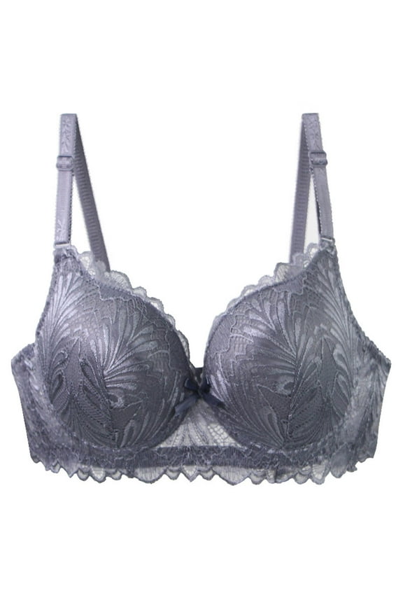 Underwire Bras for Women Full Coverage Push up Anti Sagging Underwear Wired Support Solid Color Lace Everyday Brassieres (85C, Gray)