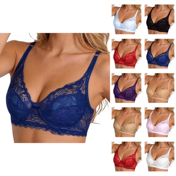 Underwire Bras for Women Summer Lightweight Elegant Floral Lace Adjustable Strap Padded Push Up Bra