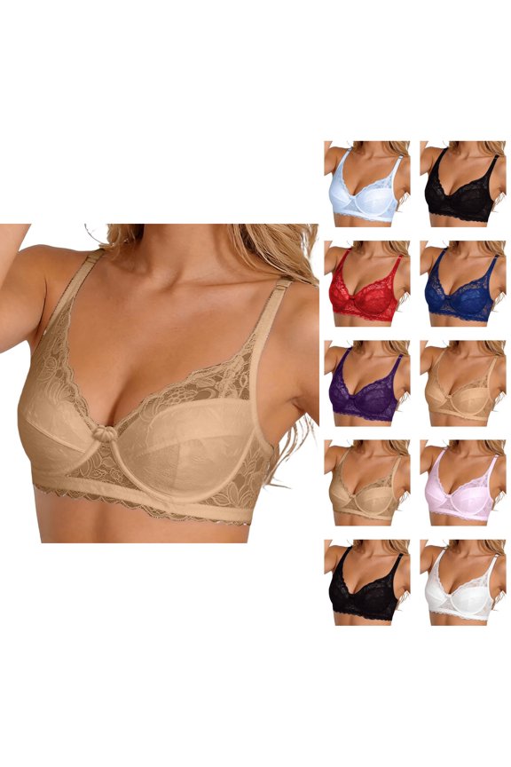 Underwire Bras for Women Summer Lightweight Elegant Floral Lace Adjustable Strap Padded Push Up Bra