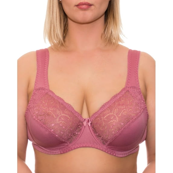 Underwire Full Coverage Bra Wide Straps Support Panels Plus Size 34 36 38 40 42 44 / C D E F G H I J (34J, Dusty Pink)