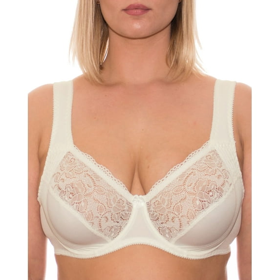 Underwire Full Coverage Bra Wide Straps Support Panels Plus Size 34 36 38 40 42 44 / C D E F G H I J (38DD/E, Ivory)