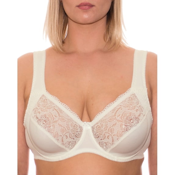 Underwire Full Coverage Bra Wide Straps Support Panels Plus Size 34 36 38 40 42 44 / C D E F G H I J (40I, Ivory)
