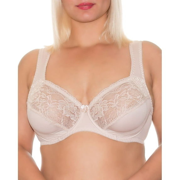 Underwire Full Coverage Bra Wide Straps Support Panels Plus Size 34 36 38 40 42 44 / C D E F G H I J (42D, Beige)