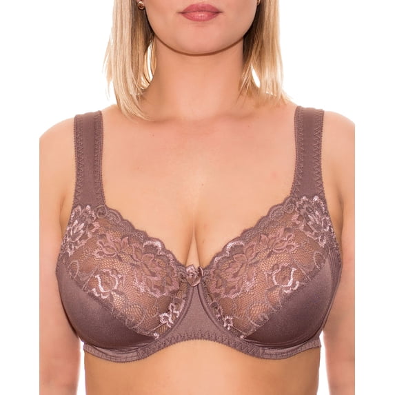 Underwire Full Coverage Bra Wide Straps Support Panels Plus Size 34 36 38 40 42 44 / C D E F G H I J (42H, Cocoa)
