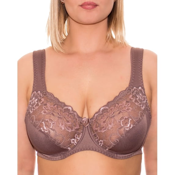 Underwire Full Coverage Bra Wide Straps Support Panels Plus Size 34 36 38 40 42 44 / C D E F G H I J (44G, Cocoa)