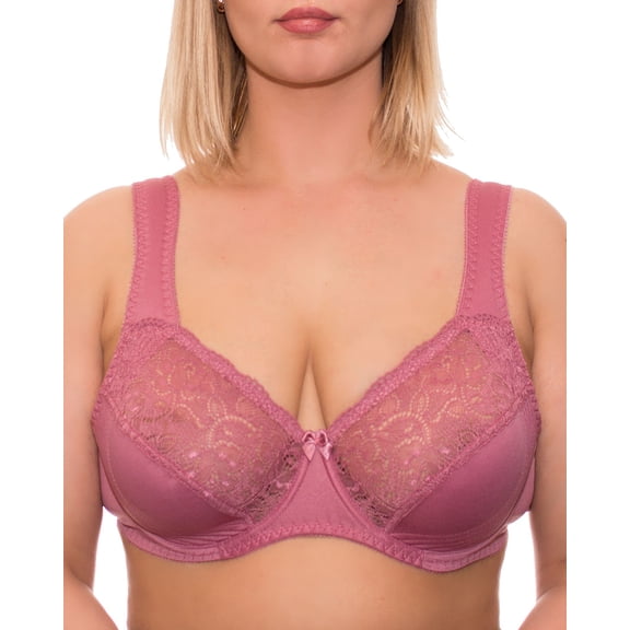 Underwire Full Coverage Bra Wide Straps Support Panels Plus Size 34 36 38 40 42 44 / C D E F G H I J (44I, Dusty Pink)