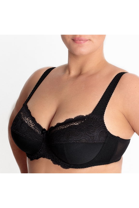 Underwire Full Coverage Bra Wide Straps Unlined Plus Size 34-48C-G H I J K ( 36DDD/F, Black)
