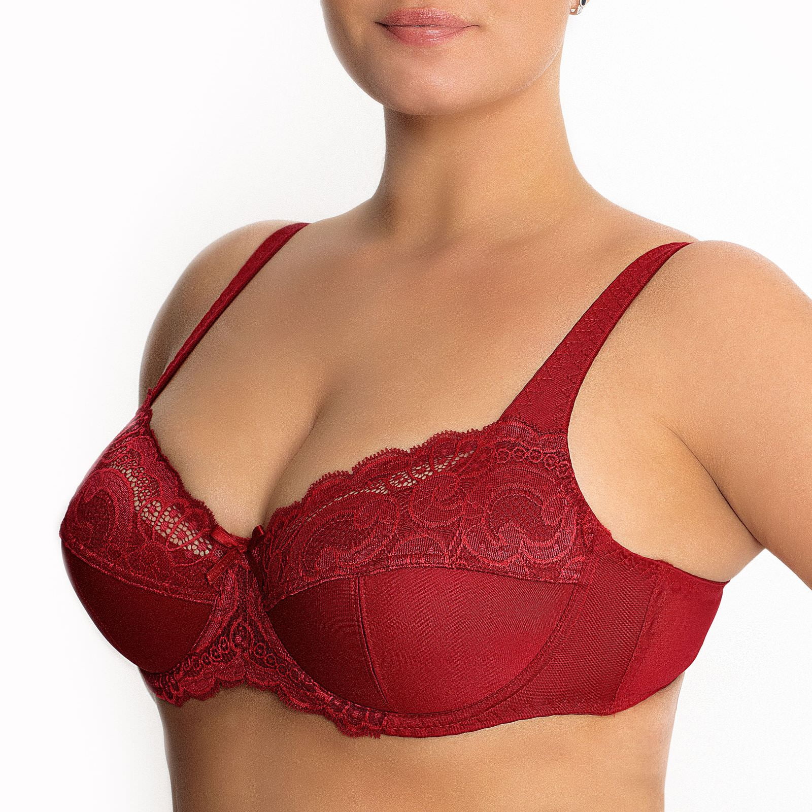 Underwire Full Coverage Bra Wide Straps Unlined Plus Size 34-48C-G H I J K  ( 38DDD/F, Ruby Red)