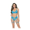 thumbnail image 1 of Underwire Lace Bra, Garterbelt & G-String Blue Large, 1 of 2